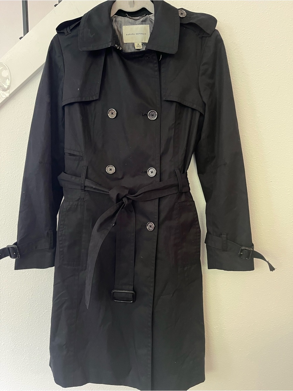 Banana Republic Black Double-Breasted Belted Trench Coat